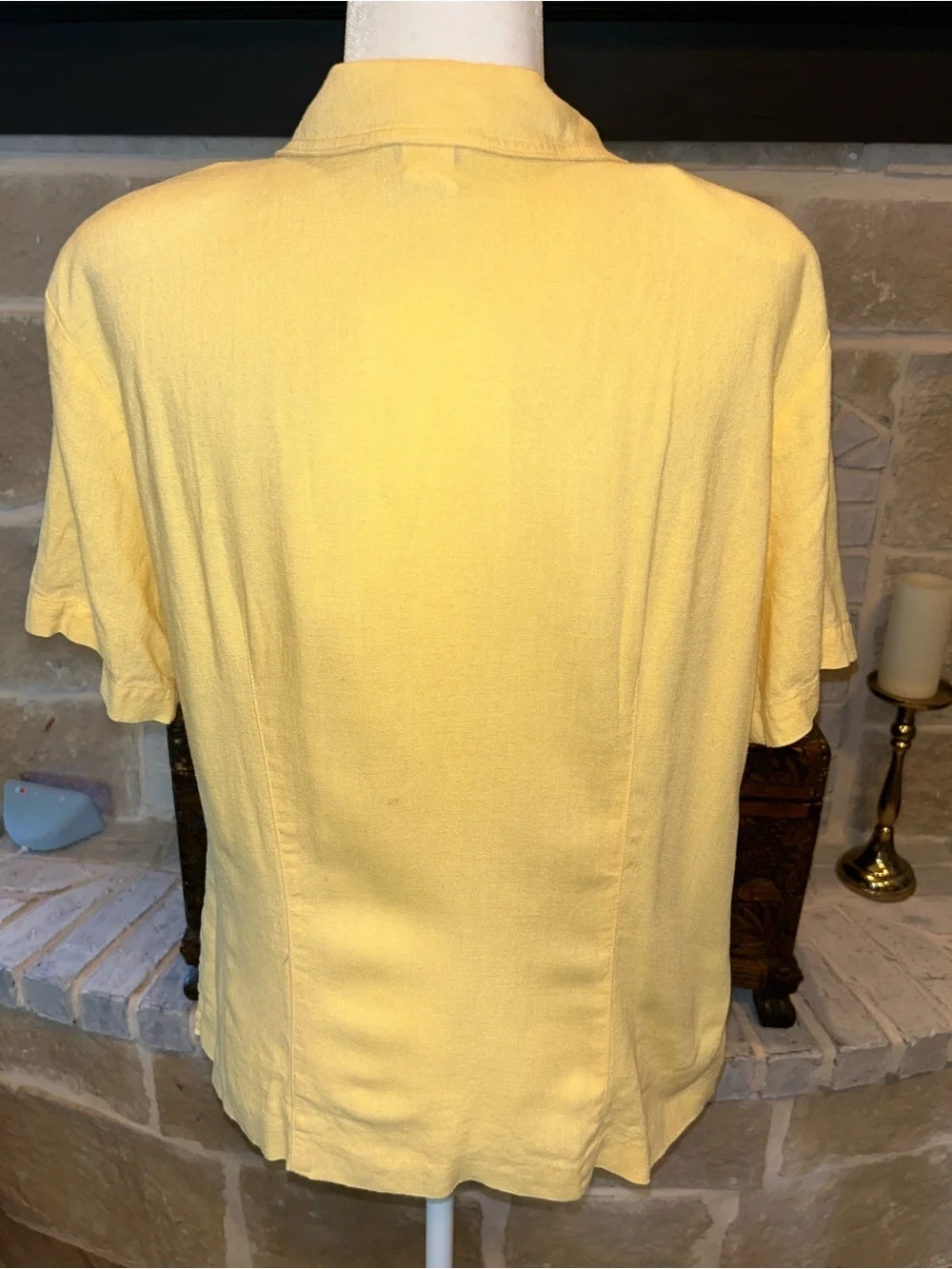 Sharon Young Sunny Yellow Short-Sleeve Linen Button-Front Shirt- Made in The USA - Picture 6 of 10